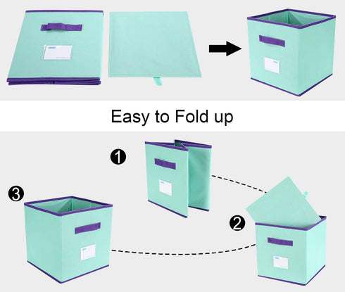 TQVAI Mix Color Foldable Storage Cubes 6 Pack Closet Bins Boxes with Label Holder Colorful Kid Toy Basket Bins - Mix Purple & Mint Green