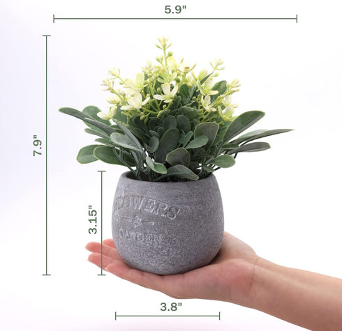 Zuvas Fake Plants Small Eucalyptus Faux Plants in Pots, 2 Pack Mini Potted Artificial Plants, Yellowish Fake Flowers and Greenery Fake Leaves for Office, Home, Desk, Table, Shelf Decor - 5.9? x 7.9?