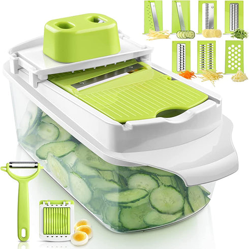 Mandoline Slicer for Kitchen, Vegetable Slicer, 21 in 1 Kitchen Slicer for Vegetables, Slicing Mandoline with Cleaning Accessories