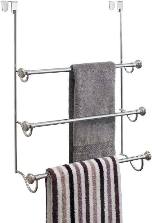 iDesign York Over the Shower Door Towel Rack for Bathroom, 1.5" x 7" x 22.8", Chrome/Brushed,79150