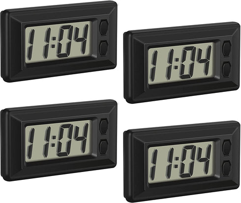 4 Pieces Electronic Clock with Adhesive Pad LCD Digital Car Clock Table Car Dashboard Desk Electronic Clock for Car Dashboard Home Desk Office