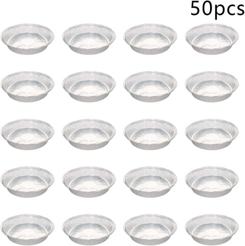 50 Pack Round Aluminum Foil Pans Disposable Containers with Straight Walls for Storing, Baking, Meal Prep Reheating Freezer Oven Safe