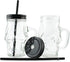 Darware Skull Mason Jar Mugs (Set of 4); Clear 12oz Glasses with Reusable Straws