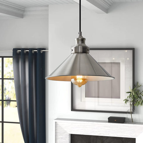PoKat Industrial Metal Pendant Light, Modern Adjustable Hanging Light Fixtures, Nickel Farmhouse Style Ceiling Lamp for Kitchen Island Dinning Table Hallway Bedroom Indoor Entryway, E26 Base,2 Pack