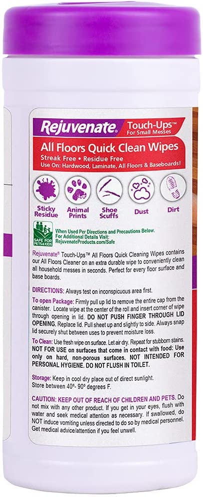 Rejuvenate All Floors Quick Clean Wipes 30 Large Floor Cleaning Wet Wipes Streak-Free Residue-Free Non-Greasy