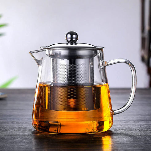 Mini Size Glass Teapot Tea Kettle-with Stainless Steel Removable Infuser for Blooming Tea & Loose Leaf Tea, Microwave & Stovetop Safe, 950ML/32oz (L-950)