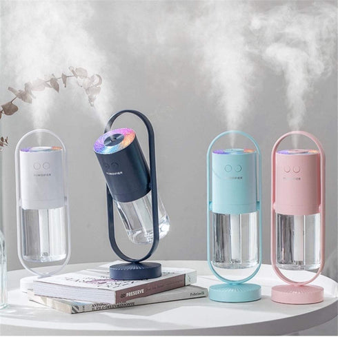 XUHE Portable Mini Humidifier, 360 degree Rotating Night Light, 200ml Cool Mist Humidifier, USB Personal Desktop Humidifier for Bedroom Travel Office Home, 2 Mist Modes Super Quiet Auto Shut-Off BLUE