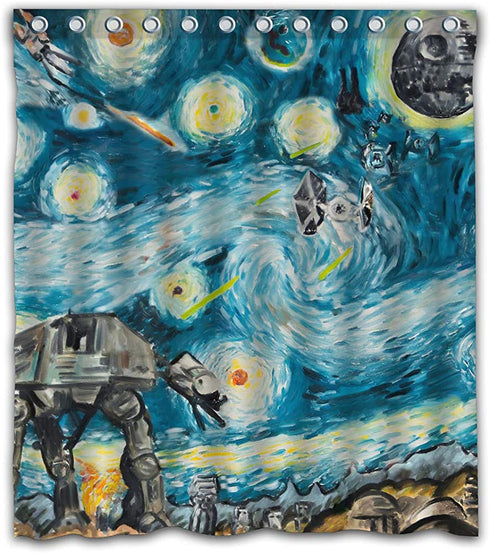 Necky Jennifer Starry Night Attack of Clones Thick Heavy Waterproof Fabric Shower Curtain 12 Holes for Bathroom Decor - 66x72 Inches