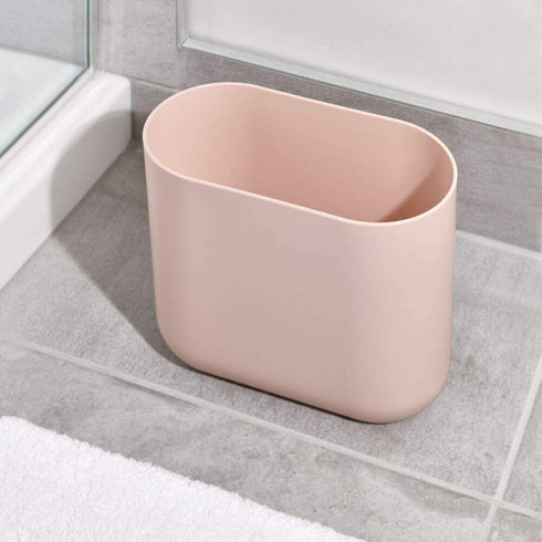 iDesign Cade Oval Slim Trash, Compact Waste Basket Garbage Can for Bathroom, Bedroom, Home Office, Dorm, College, Blush