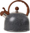 Tea Kettle - VONIKI 2.5 Quart Tea Kettles Stovetop Whistling Teapot Stainless Steel Tea Pots for Stove Top Whistle Tea Pot With Wood Pattern Anti-Hot Handle Teakettle Black