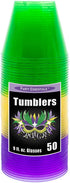 Party Essentials Hard Plastic 50 Count Party Cups/Tumblers, 9-Ounce, Mardi Gras Mix