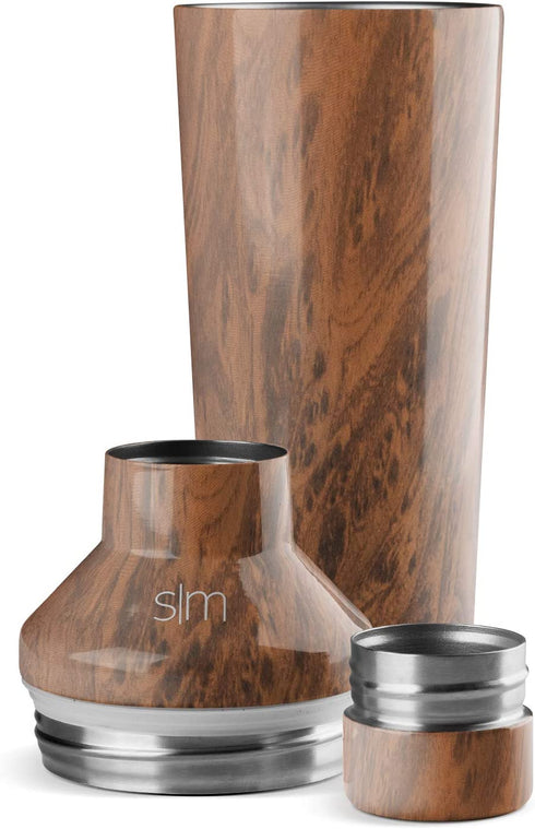 Simple Modern Cocktail Martini Shaker with Jigger Lid Gift Set | Vacuum Insulated Boston Mixer Stainless Steel | Compatible with Classic Tumbler Collection | Wood Grain