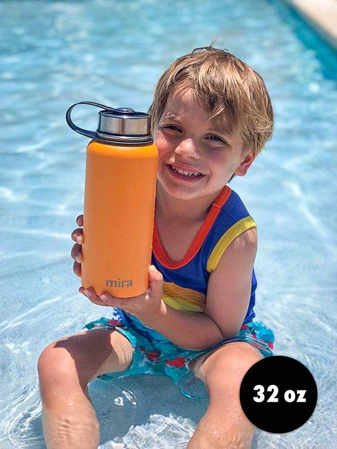 MIRA 32 Oz Stainless Steel Vacuum Insulated Wide Mouth Water Bottle - Thermos Keeps Cold for 24 hours, Hot for 12 hours - Double Wall Hydro Travel Flask - Blue Granite