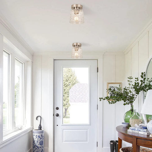 ALICE HOUSE Semi Flush Mount Ceiling Light, Clear Hammered Glass Shade, Brushed Nickel Farmhouse Lighting for Hallway, Kitchen, Laundry Room and Foyer AL6091-S1