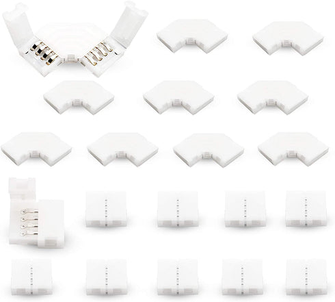 4 Pin LED Strip Connectors 10mm for 5050 RGB LED Strip Lights,AWSOM LED Strip Lights Connectors 4 Pin,10mm Wide,10X L Shape Connectors, 10X Strip to Strip Connectors