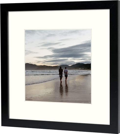 Golden State Art, 12x12 Picture Frame for 8x8 Display Photos with Ivory Mat Swivel Tabs, Glass Wide Molding, Collage Square Frames Wall Display - Horizontal/Vertical (Black, 1 Pack)