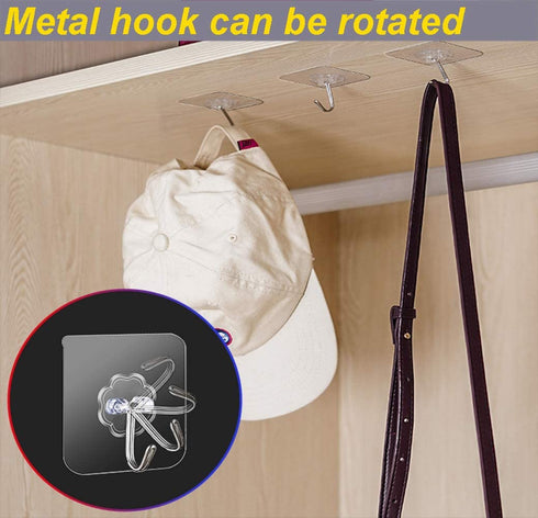 Adhesive Hooks, Transparent Reusable Utility Hooks Heavy Duty Wall Hooks 13lb(Max) Seamless Hooks Waterproof and Oil Proof for Kitchen Bathroom and Kitchen (50)