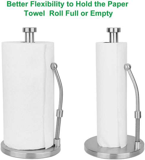 Easy Tear Paper Towel Holder Countertop, Stainless Steel Paper Towel Holder Standing, Weighted Paper Towel Holders Counter with an Adjustable Spring Arm Upright Vertical Paper Towels Organizer