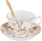 ROMANCE DAYS 3 Piece Porcelain Tea Cup and Saucer Set with Spoon Vintage Coffee Cup Set Flower Tea cup with gold Trim?6oz(brown)