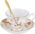 ROMANCE DAYS 3 Piece Porcelain Tea Cup and Saucer Set with Spoon Vintage Coffee Cup Set Flower Tea cup with gold Trim?6oz(brown)