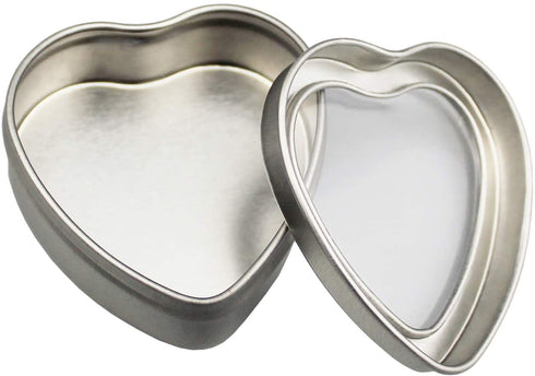 14-Pack 2oz Empty Heart Shaped Silver Metal Tins with Clear Window for Candle Making, Candies, Gifts & Treasures