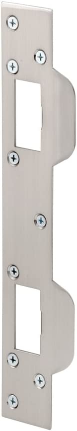 Defender Security U 10385, Accommodates 5-1/2 in. -6 in. Hole Centers, Steel, Satin Nickel Plated Door Strike
