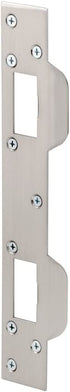 Defender Security U 10385, Accommodates 5-1/2 in. -6 in. Hole Centers, Steel, Satin Nickel Plated Door Strike
