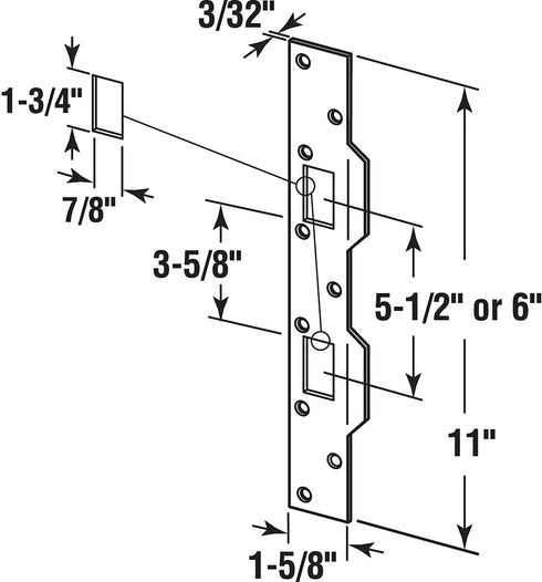 Defender Security U 10385, Accommodates 5-1/2 in. -6 in. Hole Centers, Steel, Satin Nickel Plated Door Strike