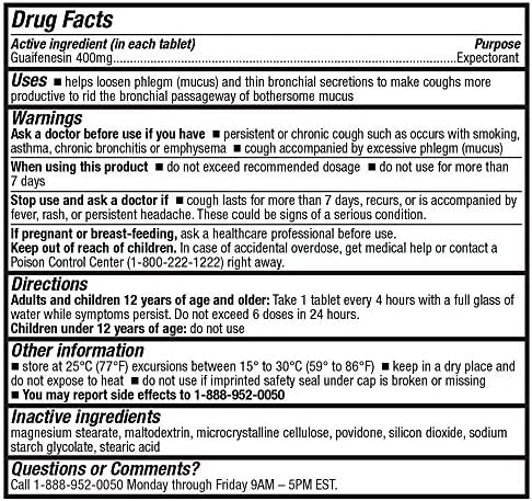 HealthA2Z Mucus Relief, Guaifenesin 400mg, 300 Tablets, Immediate Release, Expectorant