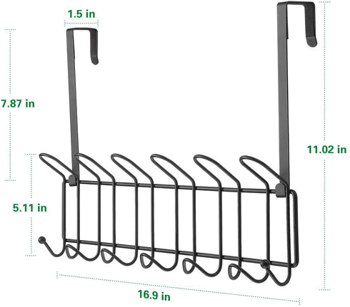 Minggoo Coat Rack Wall Mounted Hook Rack Over The Door Hook Set of 2, Organizer 13 Hooks, Heavy-Duty Iron Wire Black