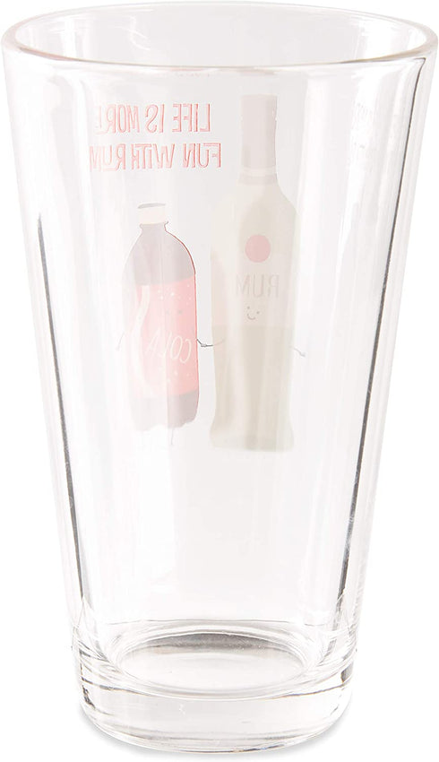 Pavilion Gift Company Life is More Fun with Rum-Rum & Coke 16 oz Pint Glass Tumbler, 1 Count (Pack of 1), Red