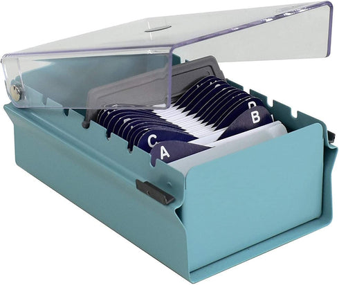 Acrimet Index Business Card Size File Holder Organizer Metal Base Heavy Duty (AZ Index Cards and Divider Included) (Green Color with Clear Crystal Plastic Lid Cover)