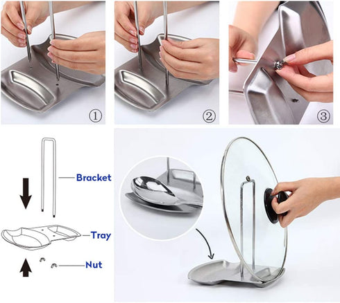Lid and Spoon Rest,Stainless Steel Kitchen Utensils Holders Pan Pot Cover Lid Rack, Heat-resistant Home Appliance Stand Holder Organizer for Pots Pans Spoons