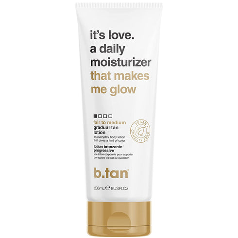 b.tan Light Gradual Self Tanning Lotion | It's Love - a Lightweight, Daily Moisturizing Body Lotion That Gives a Hint of Color, Keeps Skin Hydrated, Silky + Smooth AF, Vegan, Cruelty & Paraben Free, 8 Fl Oz