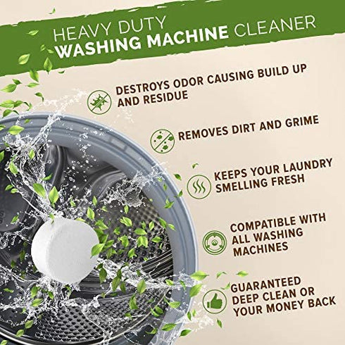 Renuv Washing Machine Cleaner For Front Load, Top Load or HE, Slow Dissolving Huge 40g Eco Friendly Tablets For Maximum Effect Deep Clean Your Washer Where Others Fail