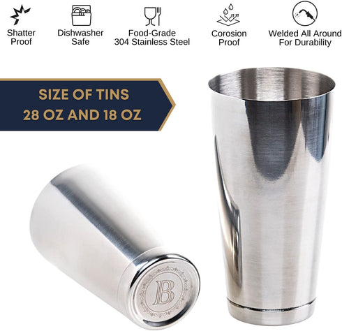 BARIANTTE Weighted Boston Cocktail Shakers, Bartender Shaker Large, Boston Shaker Set Extra Large Cocktail Shaker, Drink Shaker Bar Shakers Bartending | 28OZ & 18OZ Stainless Steel Professional Shaker