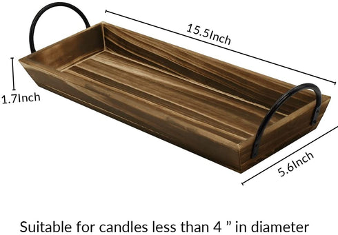 Aglary Wood Candle Holder with Metal Handle , Rustic Table Centerpiece Rectangle Decorative Tray for Display Candle, Dining Table, Wedding