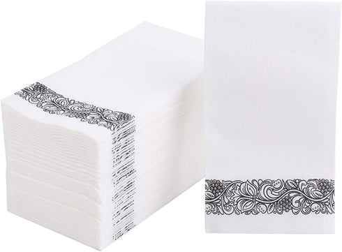 Foraineam 100 Pack Disposable Hand Towels Linen-Feel Hand Napkins - Decorative Floral Paper Guest Towels