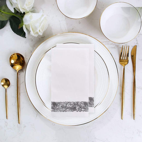 Foraineam 100 Pack Disposable Hand Towels Linen-Feel Hand Napkins - Decorative Floral Paper Guest Towels