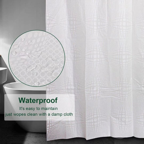White Shower Curtain, 3D Hook Free Water Repellent PEVA Shower Curtain Liner Washable,72x74 inch