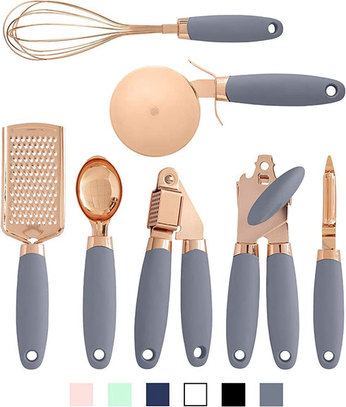 COOK With COLOR 7 Pc Kitchen Gadget Set Copper Coated Stainless Steel Utensils with Soft Touch Grey Handles