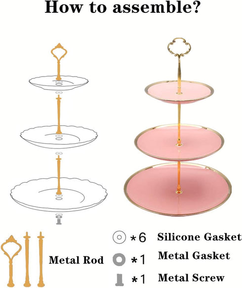 CofeLife 3 Tier Ceramic Cupcake Stand Elegant Cake Stand - Dessert Stand Display - 3 Tier Serving Tray for Tea Party, Wedding and Birthday (Pink Gold)