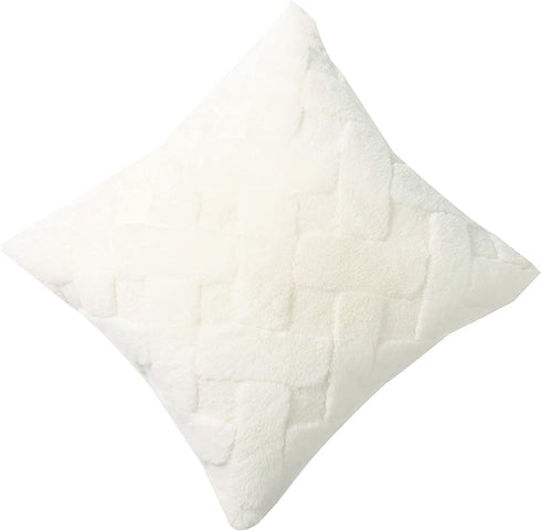 Cozy Bliss Set of 2 Faux Fur Pillow Covers Luxury Super Soft Plush Fleece Throw Pillowcase, Textured Knitted Cushion Cover Decorative Pillowcases for Sofa Couch Bed Chair Car (Cream, 18"x18")