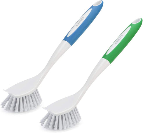 Set of Scrub Brush and Dish Brush with Comfort Grip Handle for Bathroom Kitchen Carpet