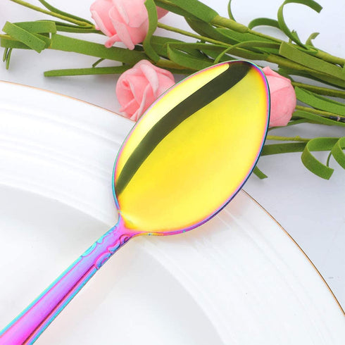 QIBOORUN Serving Spoons, 12 Pieces 8 Inches Serving Tablespoons, Large Spoons for Serving, Stainless Steel Solid Buffet Banquet Flatware Kitchen Basics Serving Spoon Big Ladle Spoon, Rainbow Color