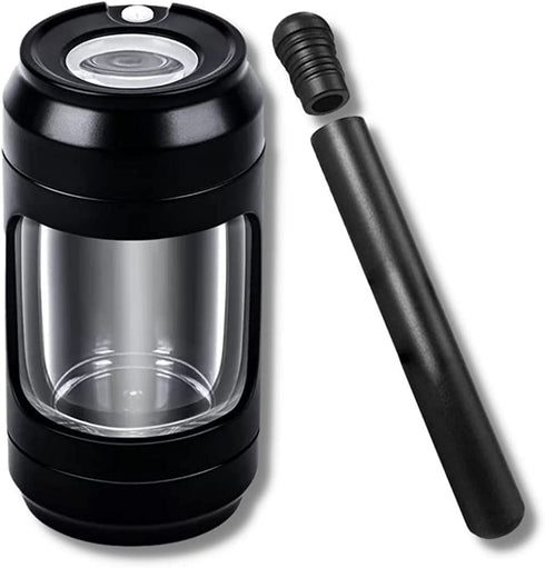 Light-Up LED Transparent Airtight Storage Jars with Herb Grinder Magnifying Viewing Jar Portable Lightweight for Easy Storage and Carrying (BLACK)
