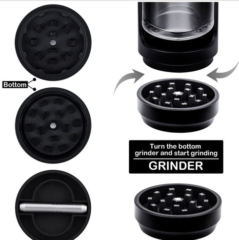 Light-Up LED Transparent Airtight Storage Jars with Herb Grinder Magnifying Viewing Jar Portable Lightweight for Easy Storage and Carrying (BLACK)