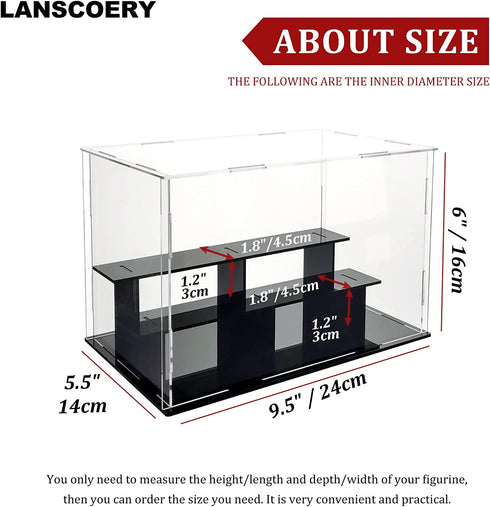 LANSCOERY 3 Steps Clear Acrylic Display Case Assembly Countertop Box Cube Organizer Stand Dustproof Protection Showcase for Action Figures, Toys, Collectibles (3 Tier 9.5x5.5x6.3 Inch, 24x14x16cm)