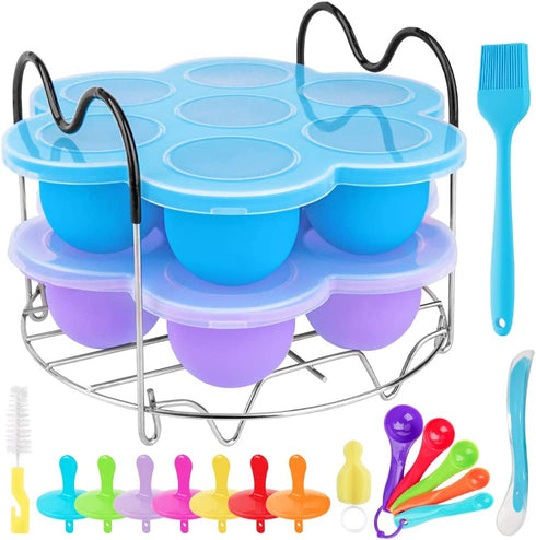 Silicone Egg Bites Molds for Instant Pot Accessories, 2 Pack Egg Bite Mold Fits 5,6, 8 qt Pressure Cooker, Sous Vide Egg Poacher Reusable Baby Food Storage Freezer Tray with Lid, Steamer Rack Trivet