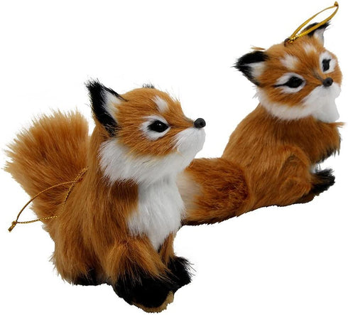 Kurt Adler 4.5-Inch Plush Set of 2 Fox Ornaments, Brown, 2 Piece